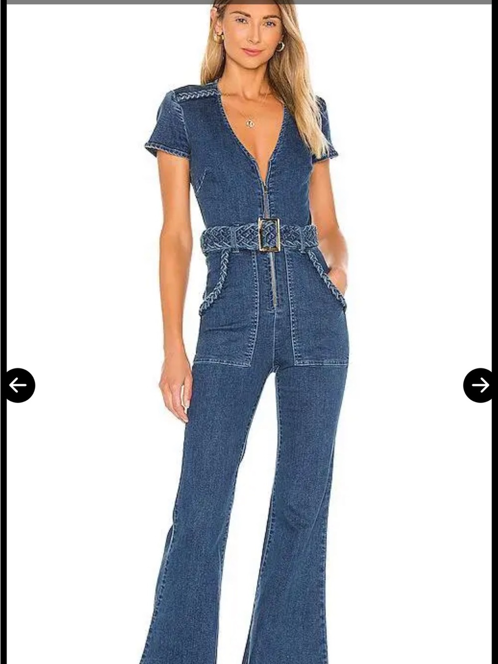 Show Me Your Mimi Heartland Denim Jumpsuit S Braided True Blue Belted
